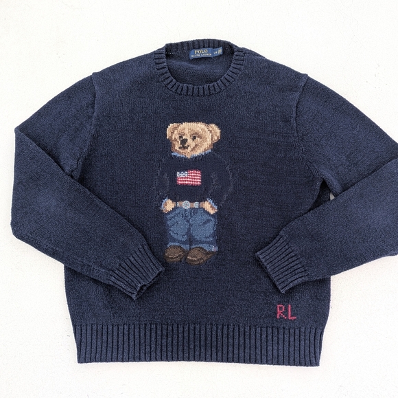 Polo Ralph Lauren | Iconic Classic Bear Crewneck Sweater Large Navy Unisex - Picture 14 of 16